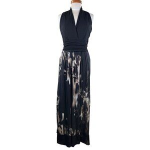 NWT Elana Kattan Womens Size Med Black Maxi Dress‎ Stretch Mesh Abstract Floral